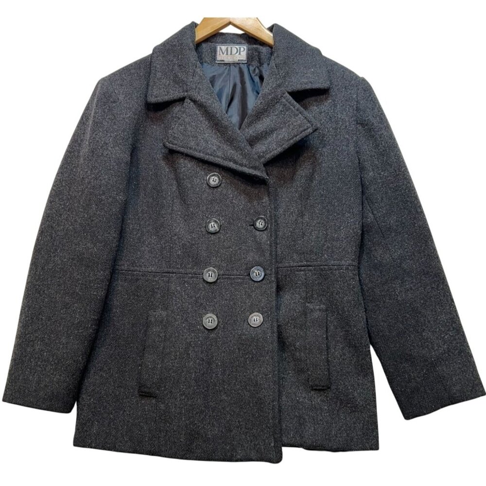 MDP Mario De Pinto Women's Wool Pea Coat Double Breasted Jacket Gray Long Sleeve
